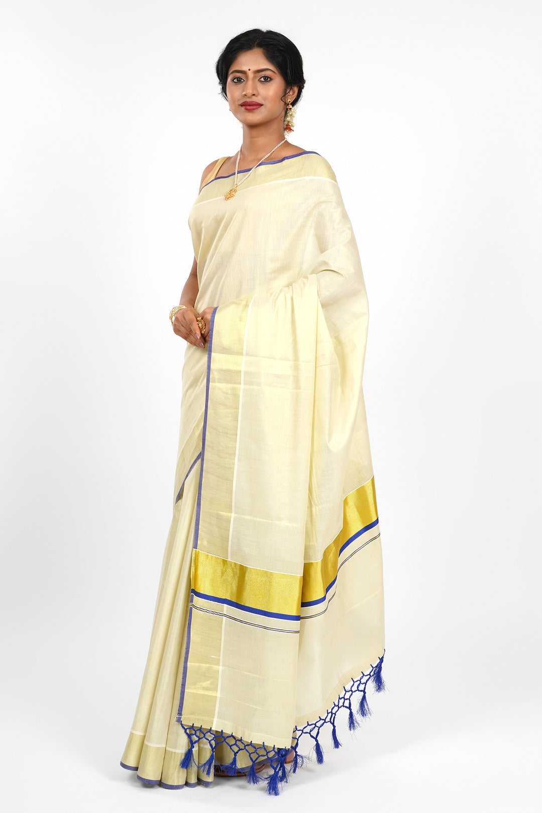 Teejh Manimala Kerala Tissue Royal blue Saree