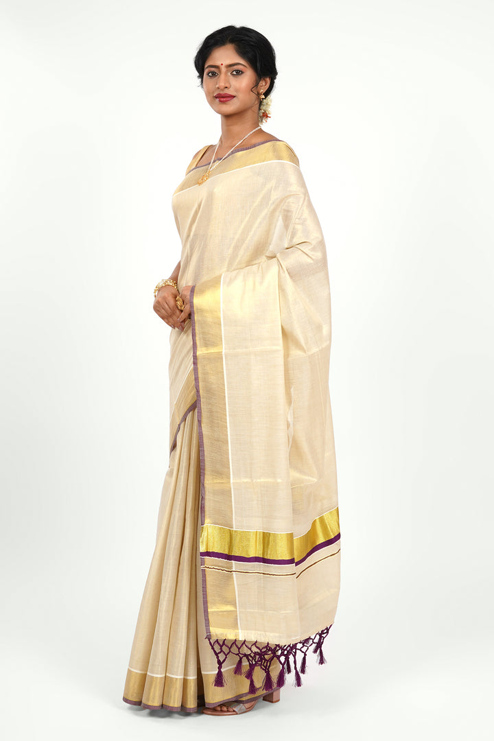 Teejh Meenachil Kerala Tissue Violet Saree