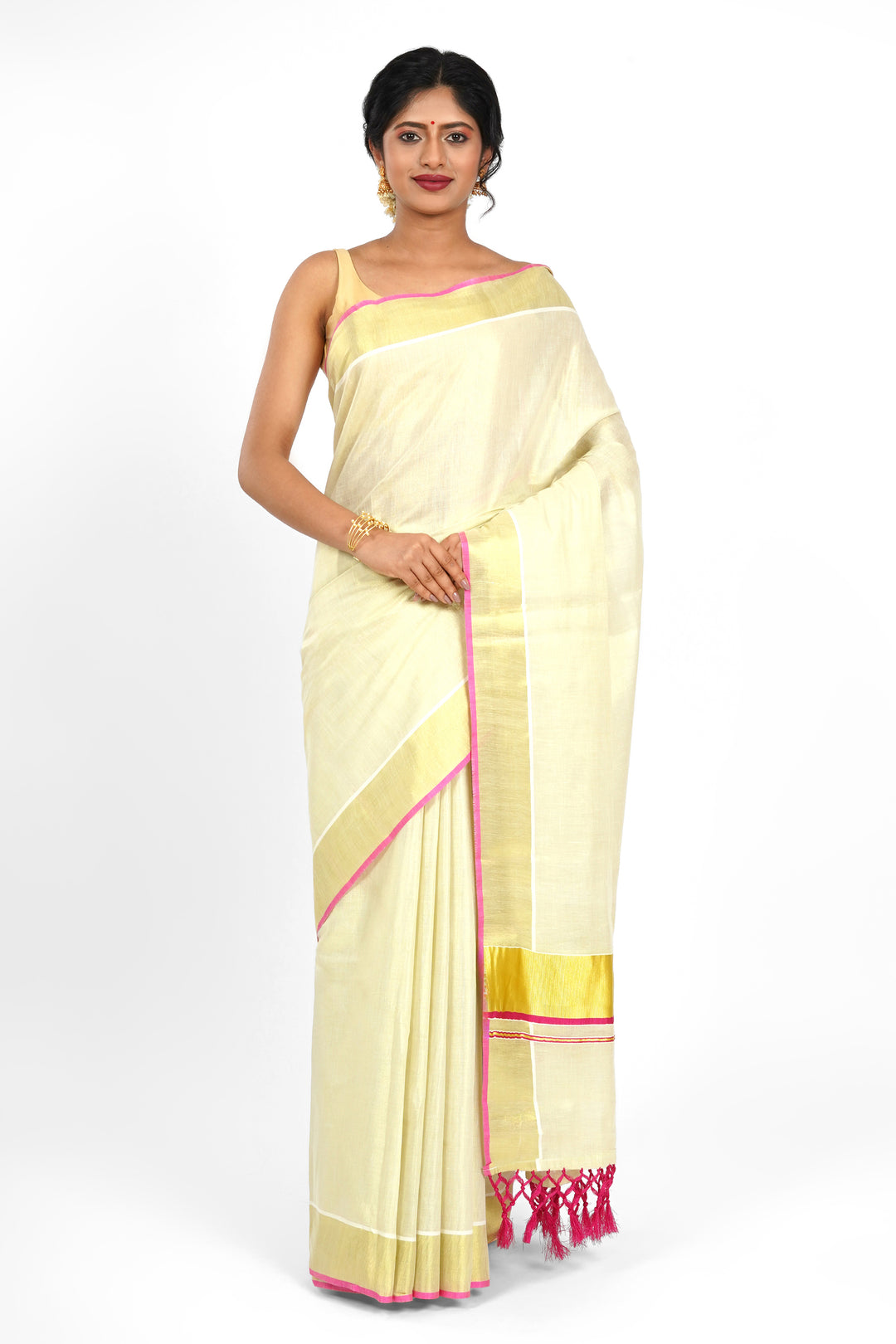 Teejh Karamana Kerala Tissue Pink Saree