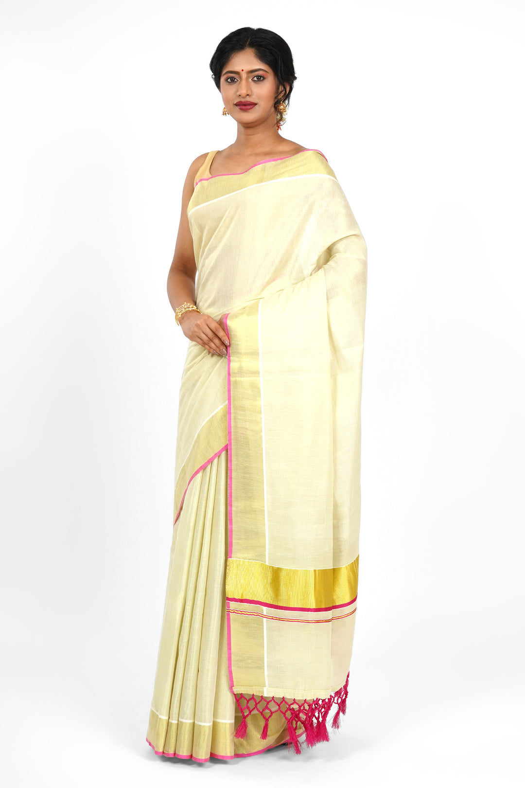 Teejh Karamana Kerala Tissue Pink Saree