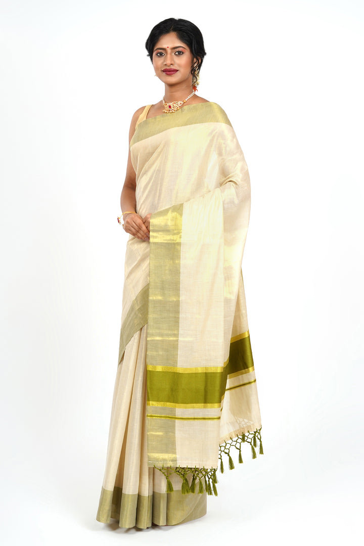 Teejh Valapatnam Kerala Tissue Light green Saree