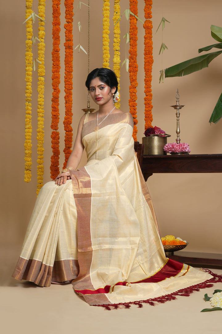 Teejh Achankovil Kerala Tissue Maroon Saree