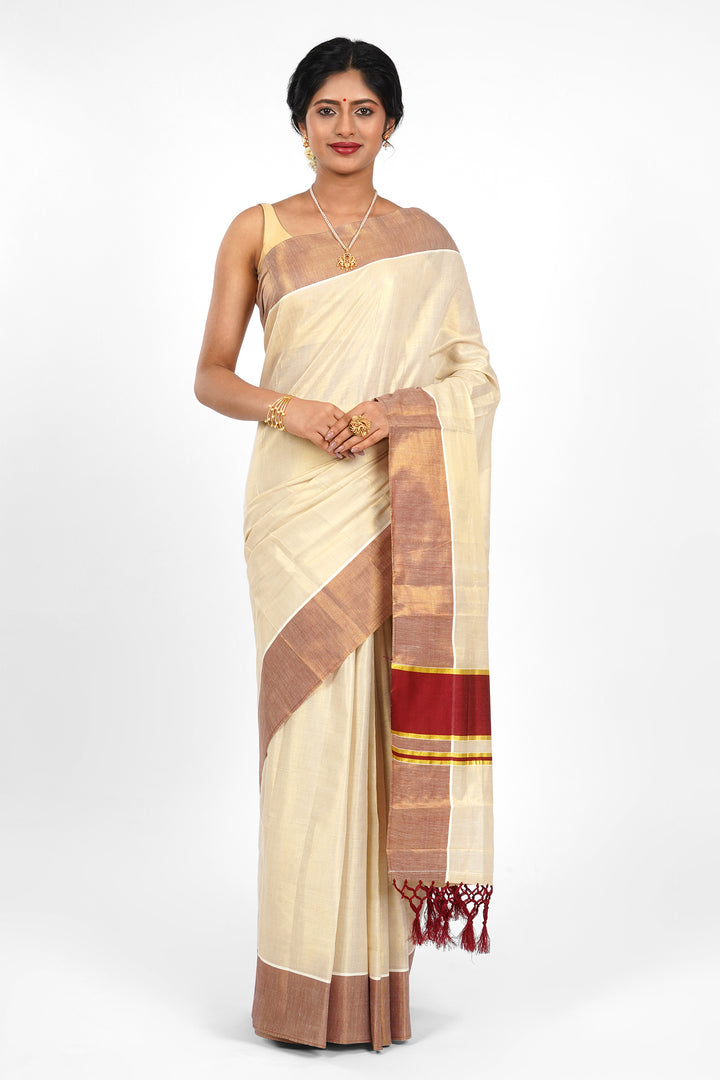 Teejh Achankovil Kerala Tissue Maroon Saree
