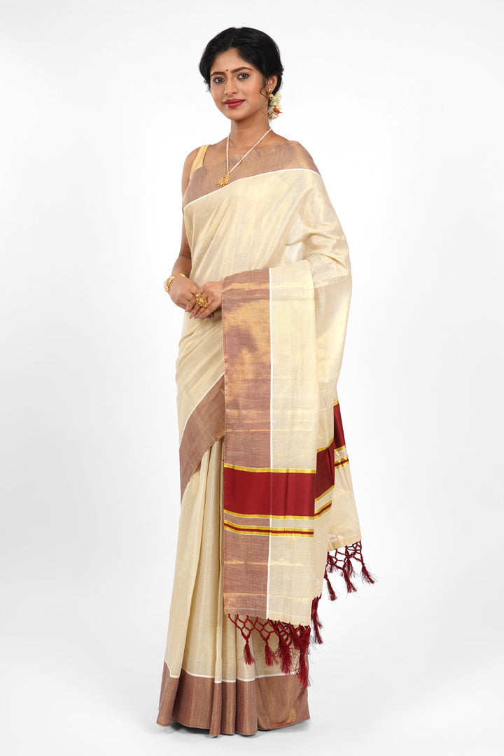 Teejh Achankovil Kerala Tissue Maroon Saree