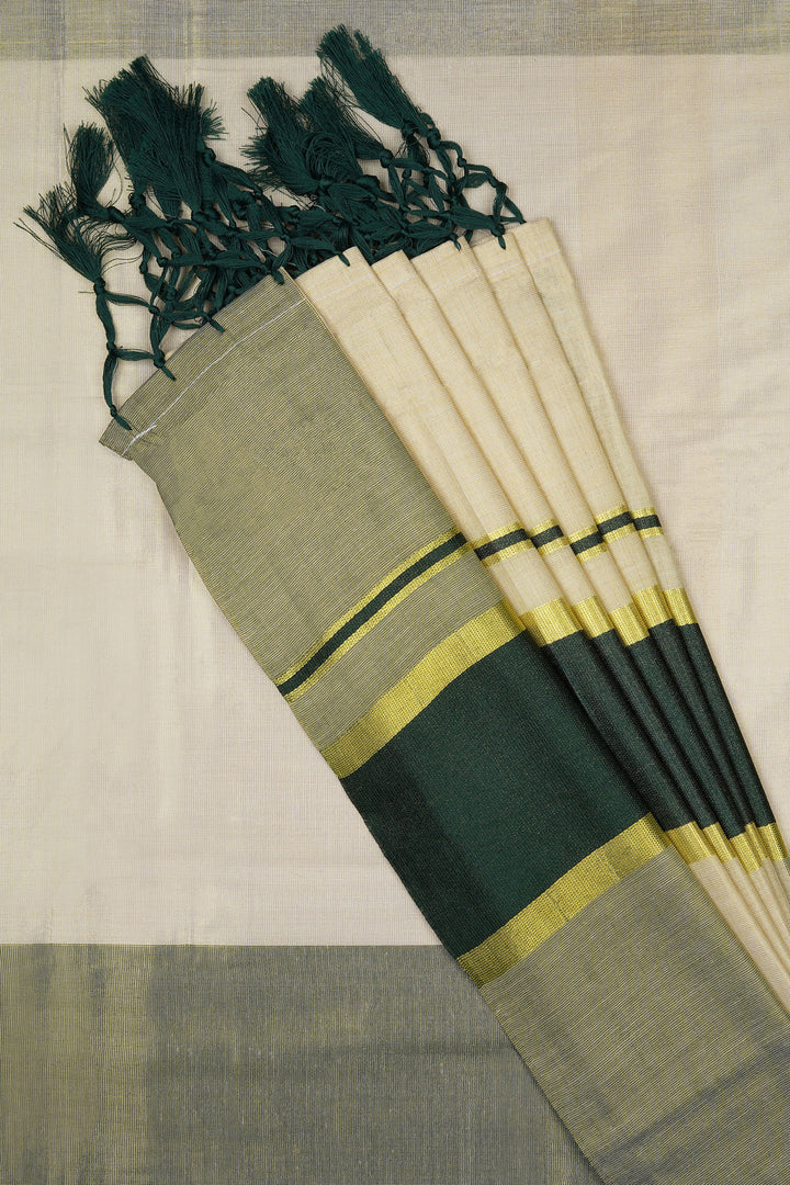 Teejh Pookode Kerala Tissue Dark green Saree