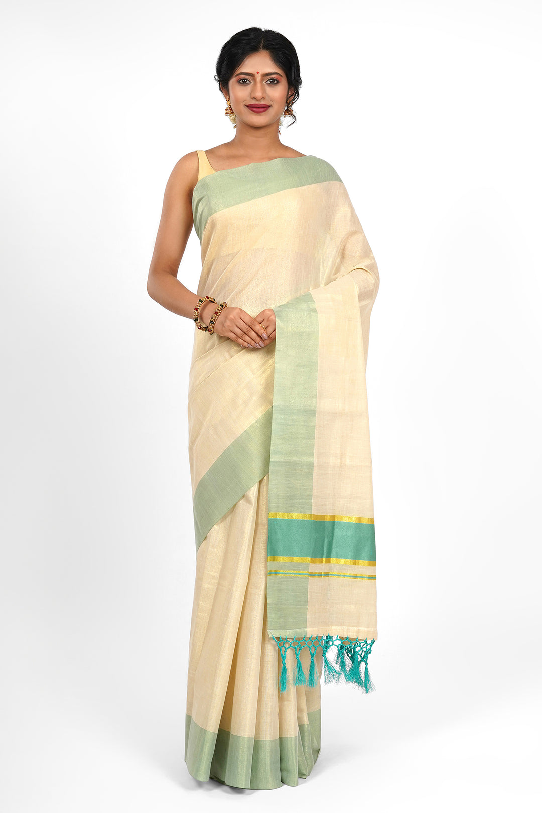Teejh Muvatupuzha Kerala Tissue Turquoise Saree