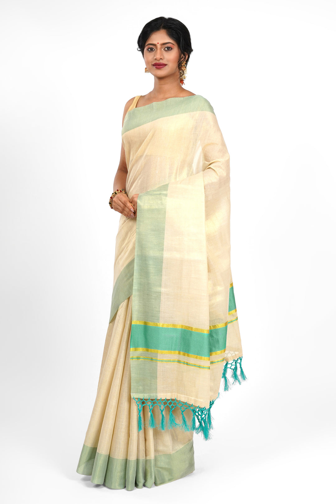 Teejh Muvatupuzha Kerala Tissue Turquoise Saree