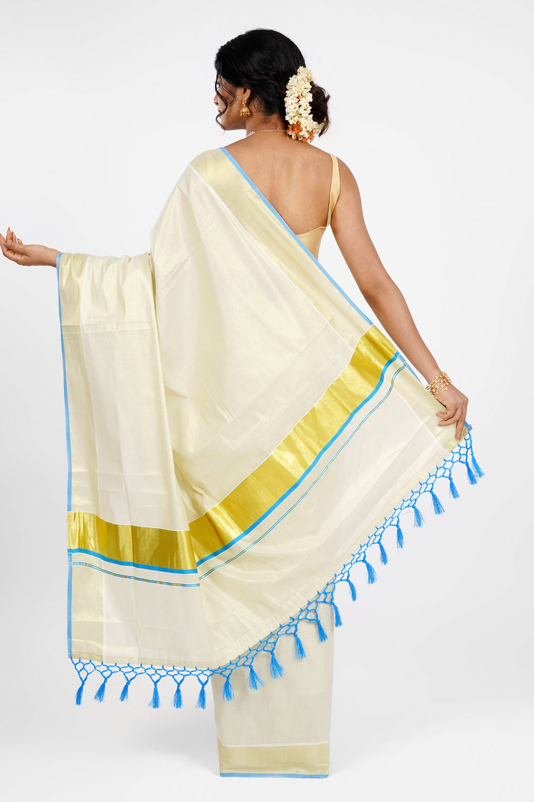Teejh Dal Kerala Tissue Blue saree