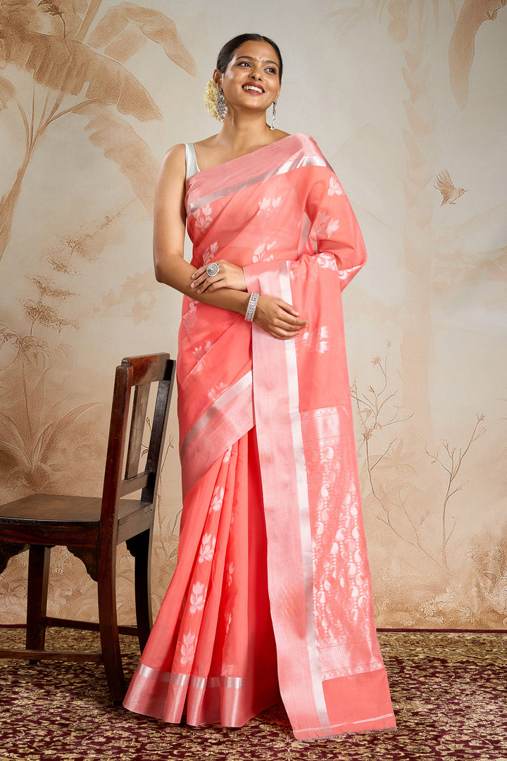 Teejh Pichola Silk Cotton peach saree