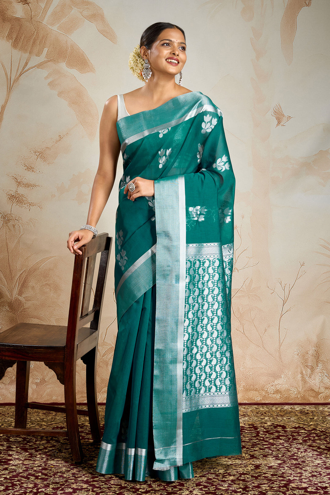 Teejh Bhimtal Silk Cotton Teal saree