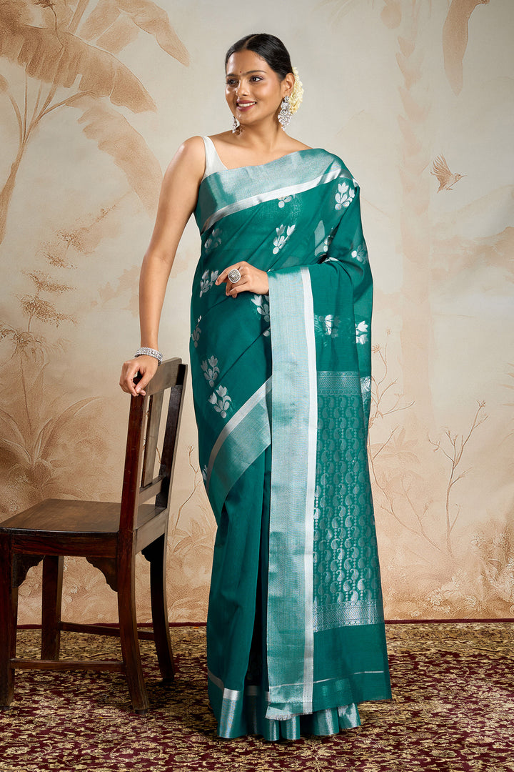 Teejh Bhimtal Silk Cotton Teal saree