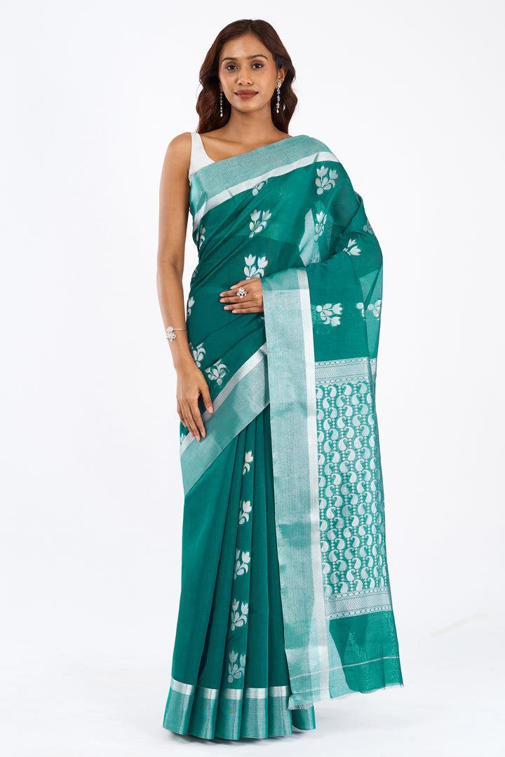 Teejh Bhimtal Silk Cotton Teal saree