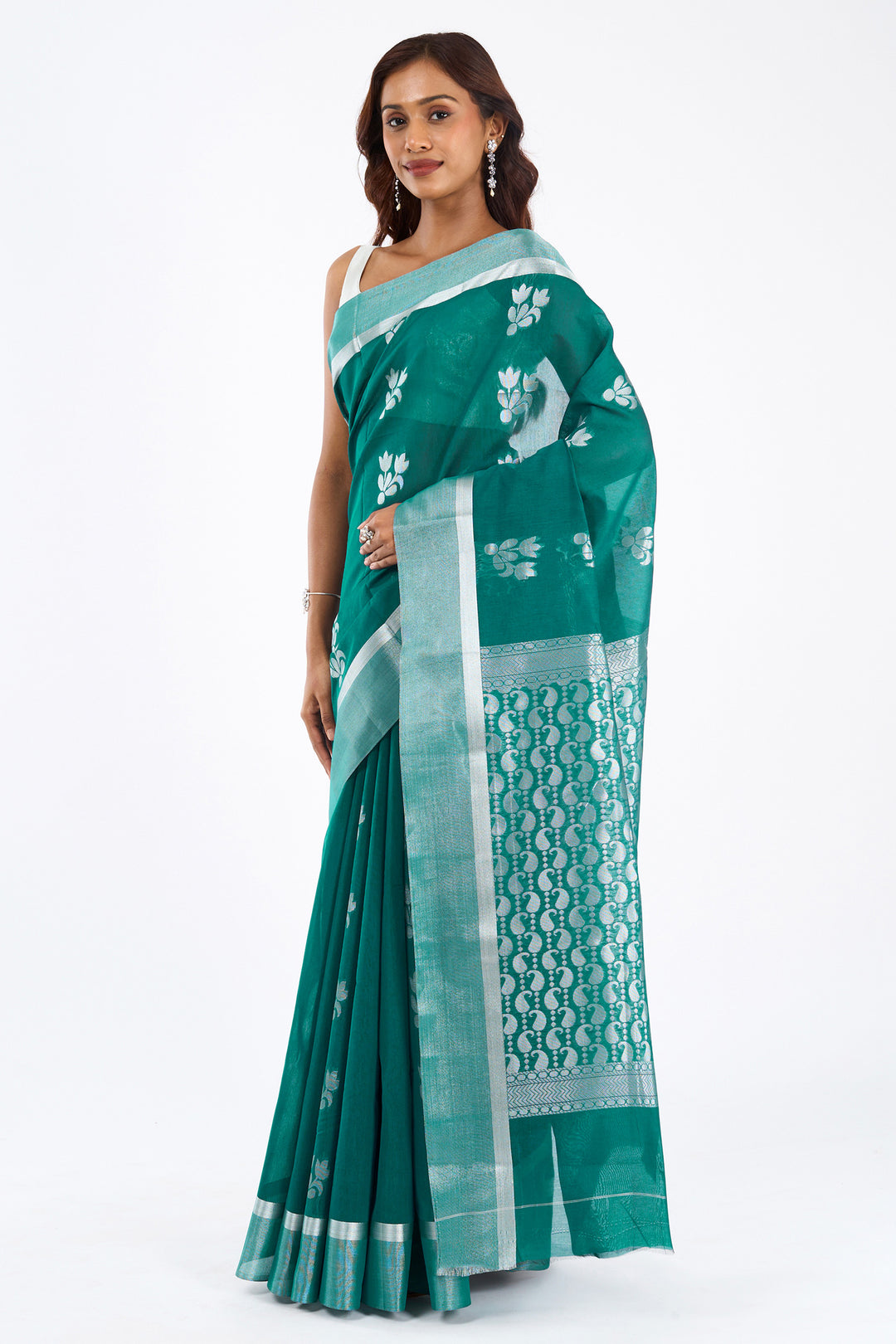 Teejh Bhimtal Silk Cotton Teal saree