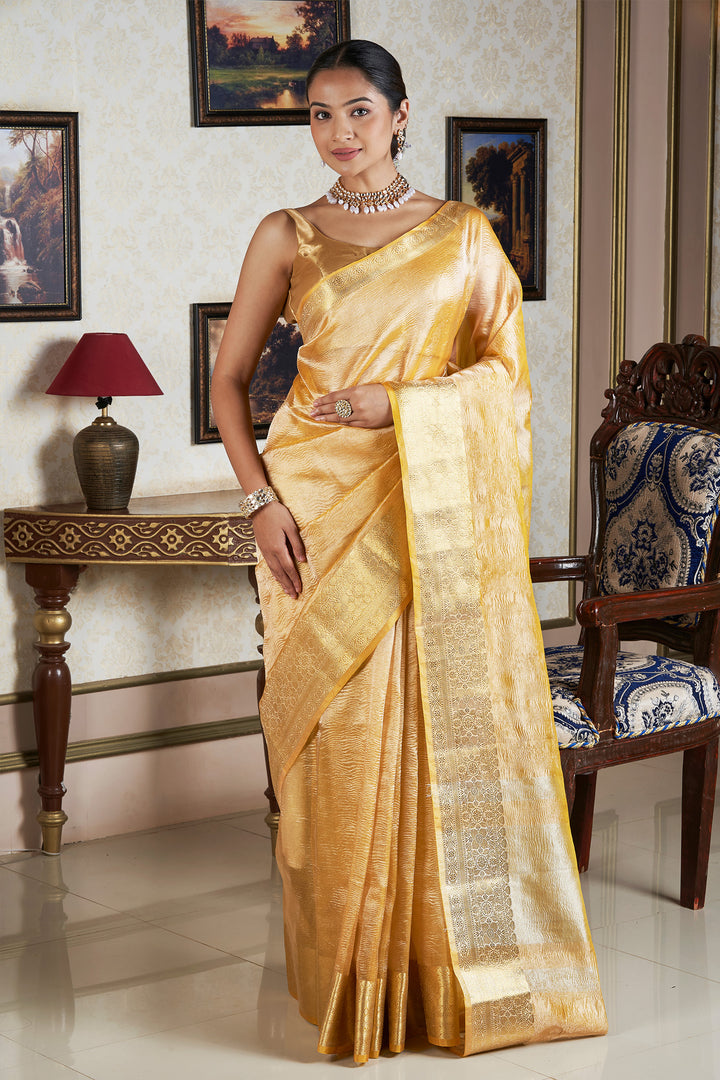 Teejh Mira Golden Semi Crushed Tissue Silk Saree