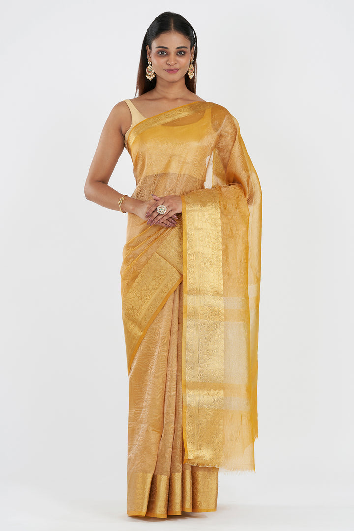 Teejh Mira Golden Semi Crushed Tissue Silk Saree