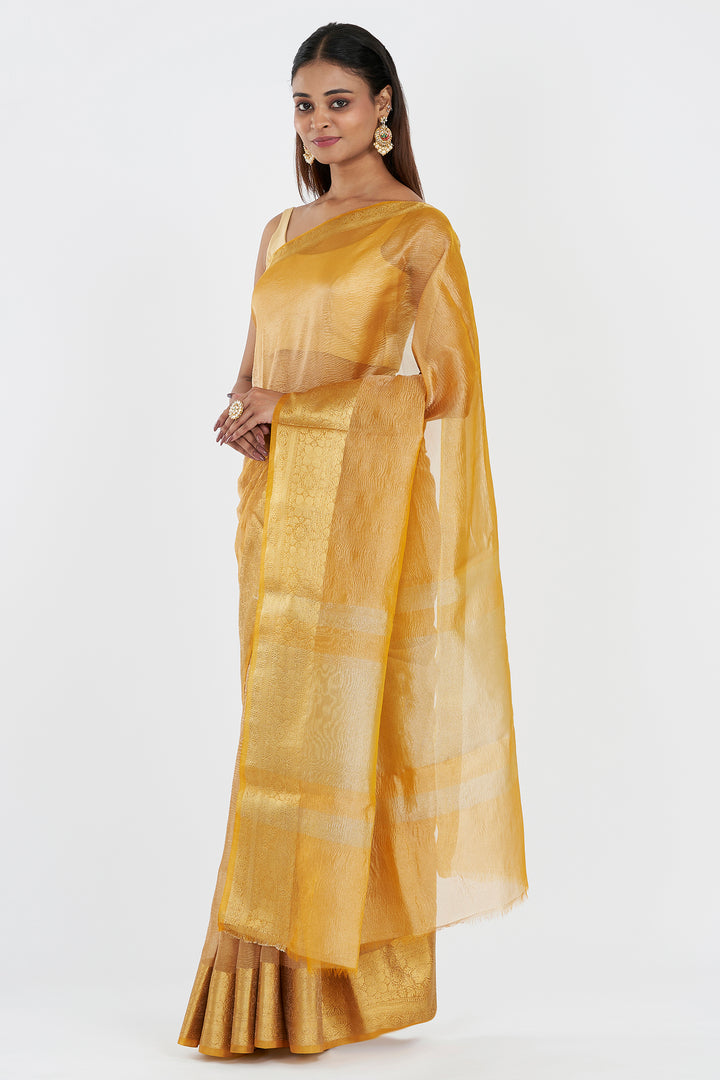 Teejh Mira Golden Semi Crushed Tissue Silk Saree