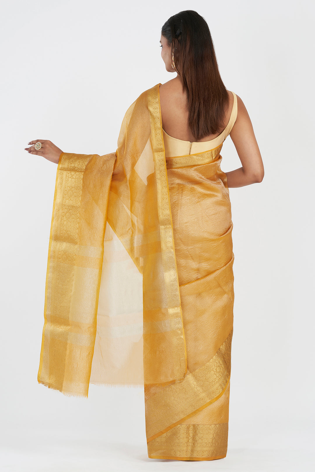 Teejh Mira Golden Semi Crushed Tissue Silk Saree