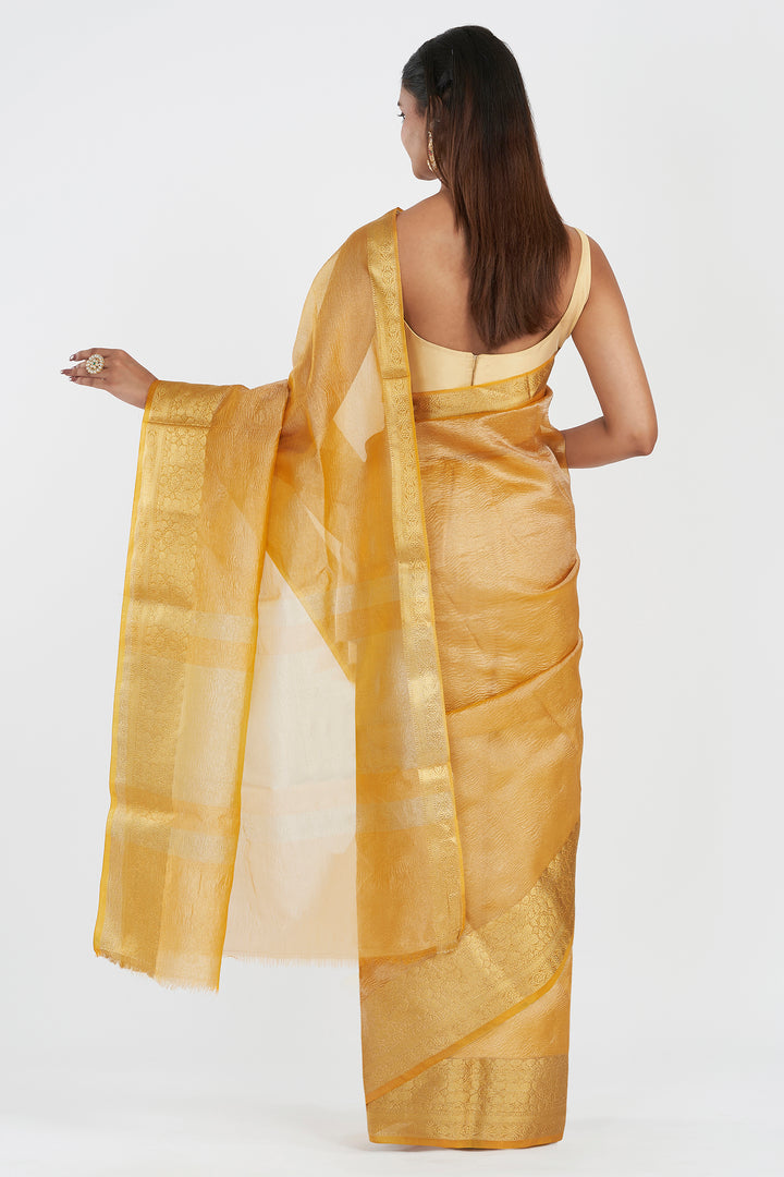 Teejh Mira Golden Semi Crushed Tissue Silk Saree