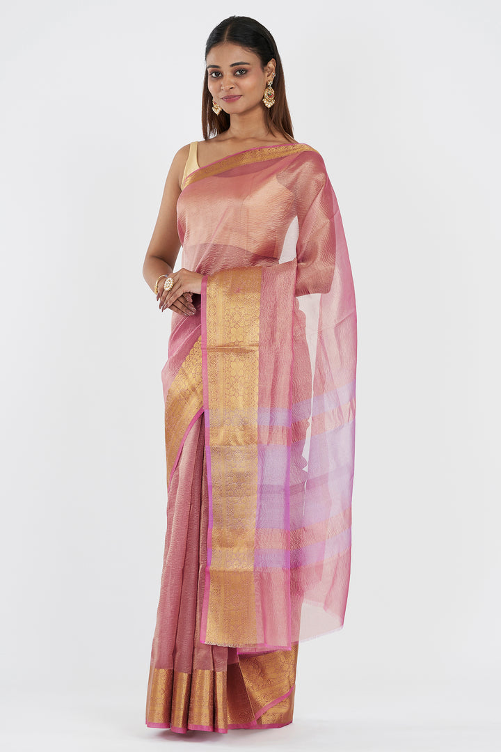 Teejh Riya light Pink Semi Crushed Tissue Silk Saree