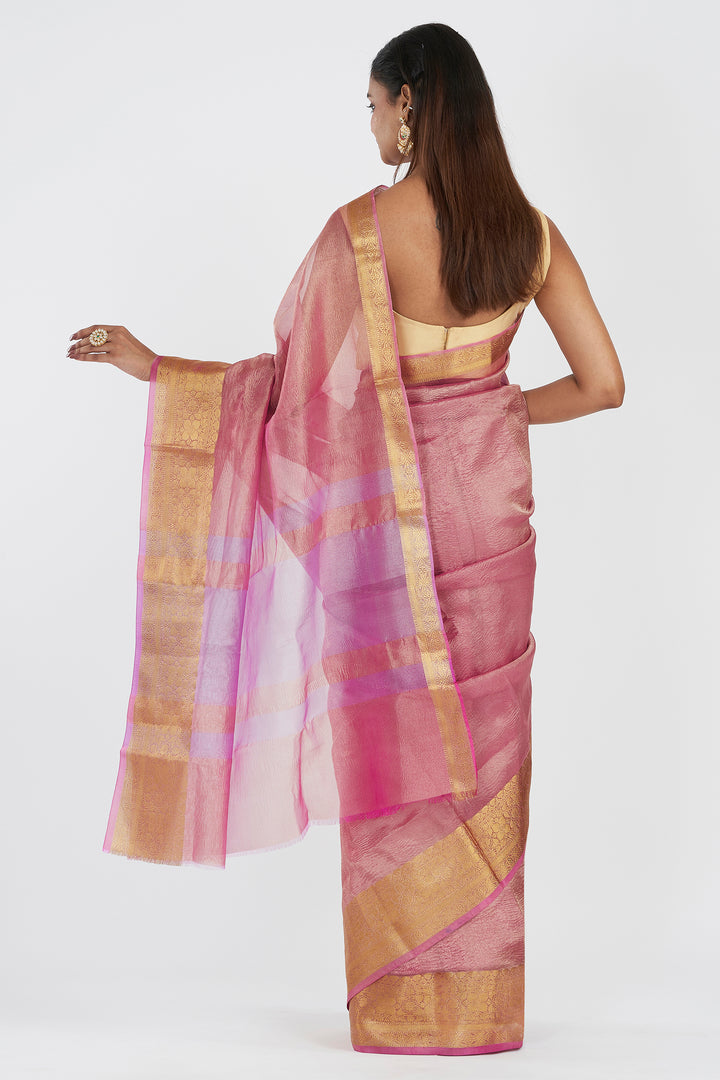 Teejh Riya light Pink Semi Crushed Tissue Silk Saree