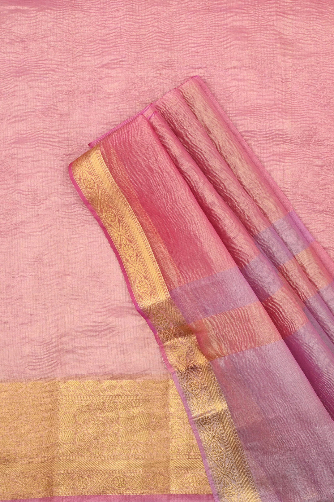 Teejh Riya light Pink Semi Crushed Tissue Silk Saree
