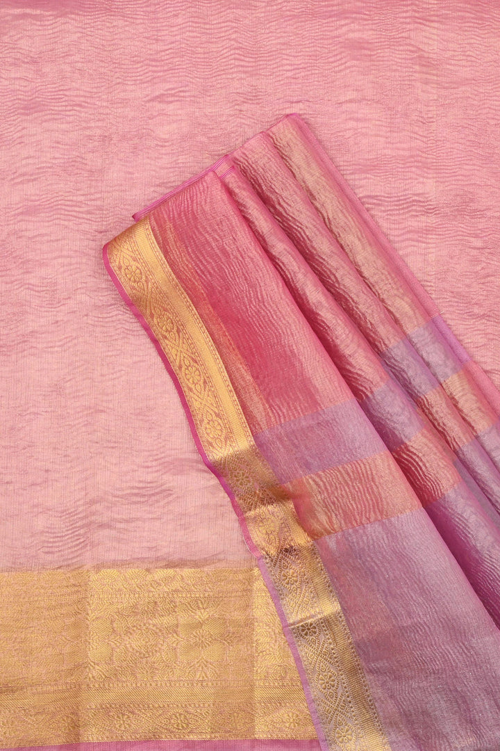 Teejh Riya light Pink Semi Crushed Tissue Silk Saree