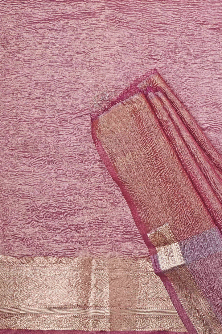 Teejh Ayra Onion Pink Semi Crushed Tissue Silk Saree