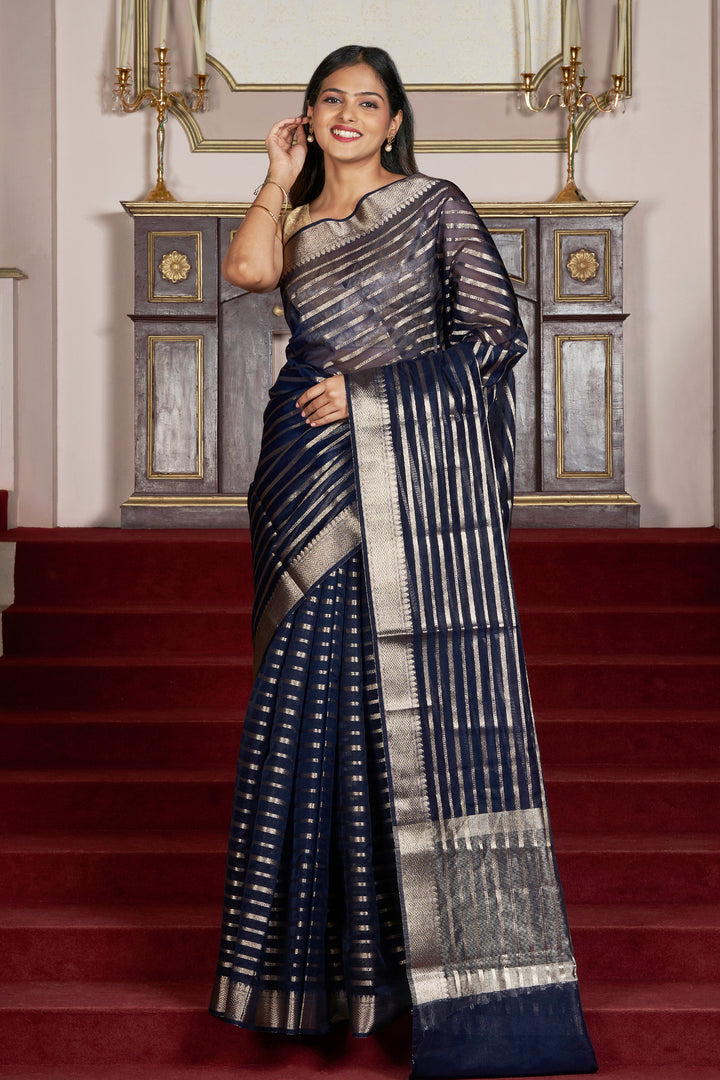 Teejh Nushki Navy Blue Organza Lining Saree