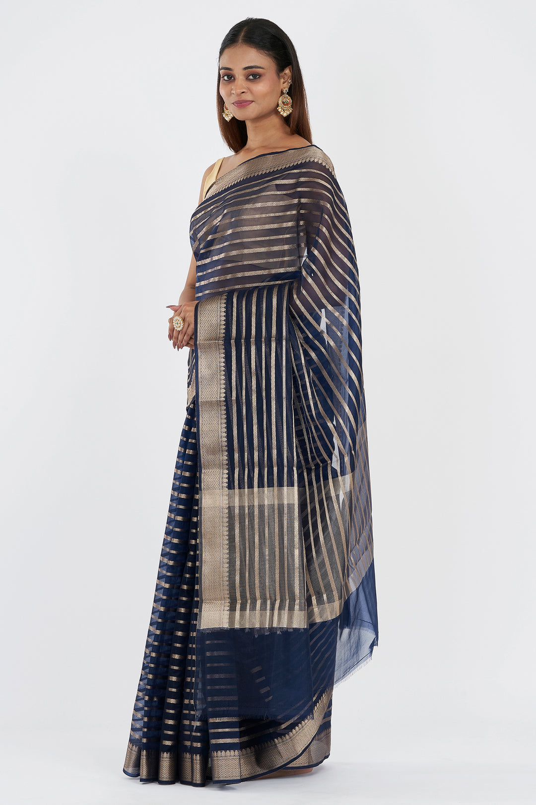 Teejh Nushki Navy Blue Organza Lining Saree