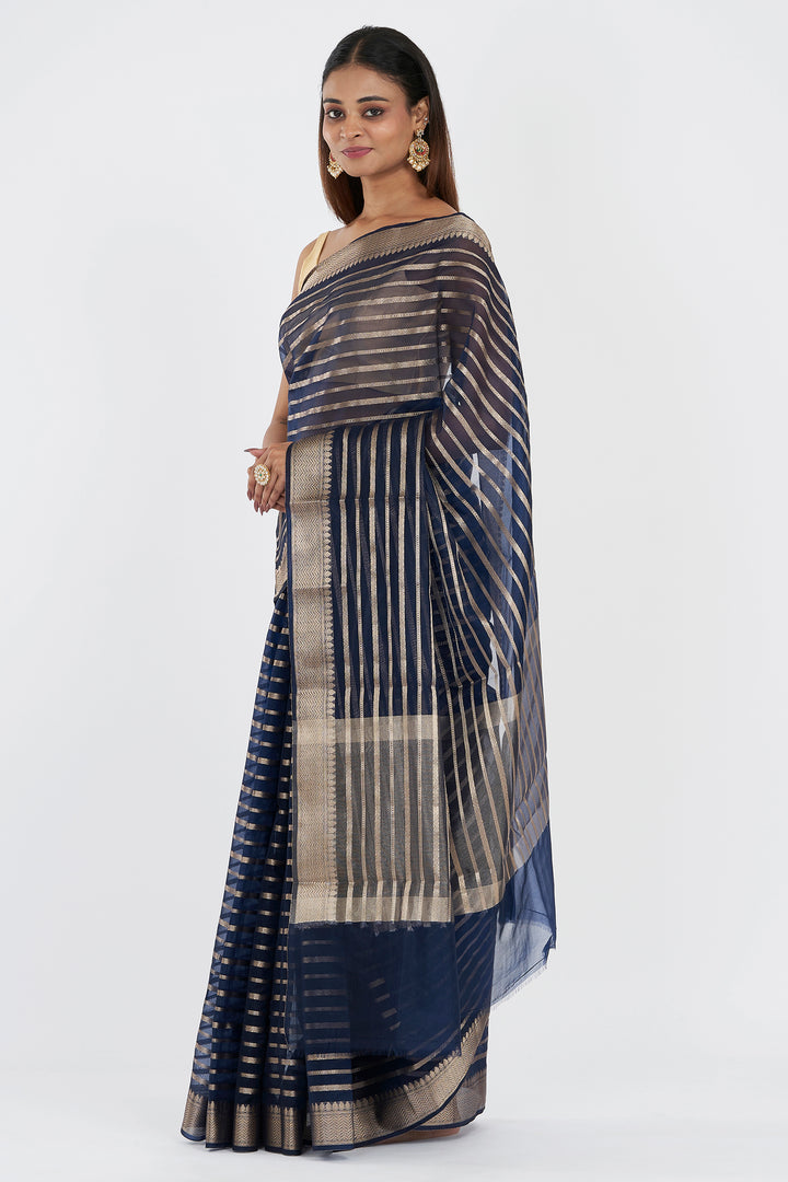 Teejh Nushki Navy Blue Organza Lining Saree