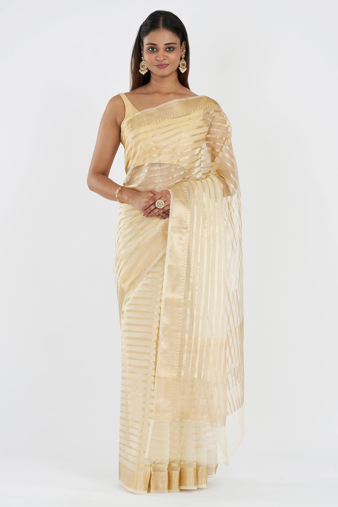 Teejh Bathak Off White Organza Lining Saree