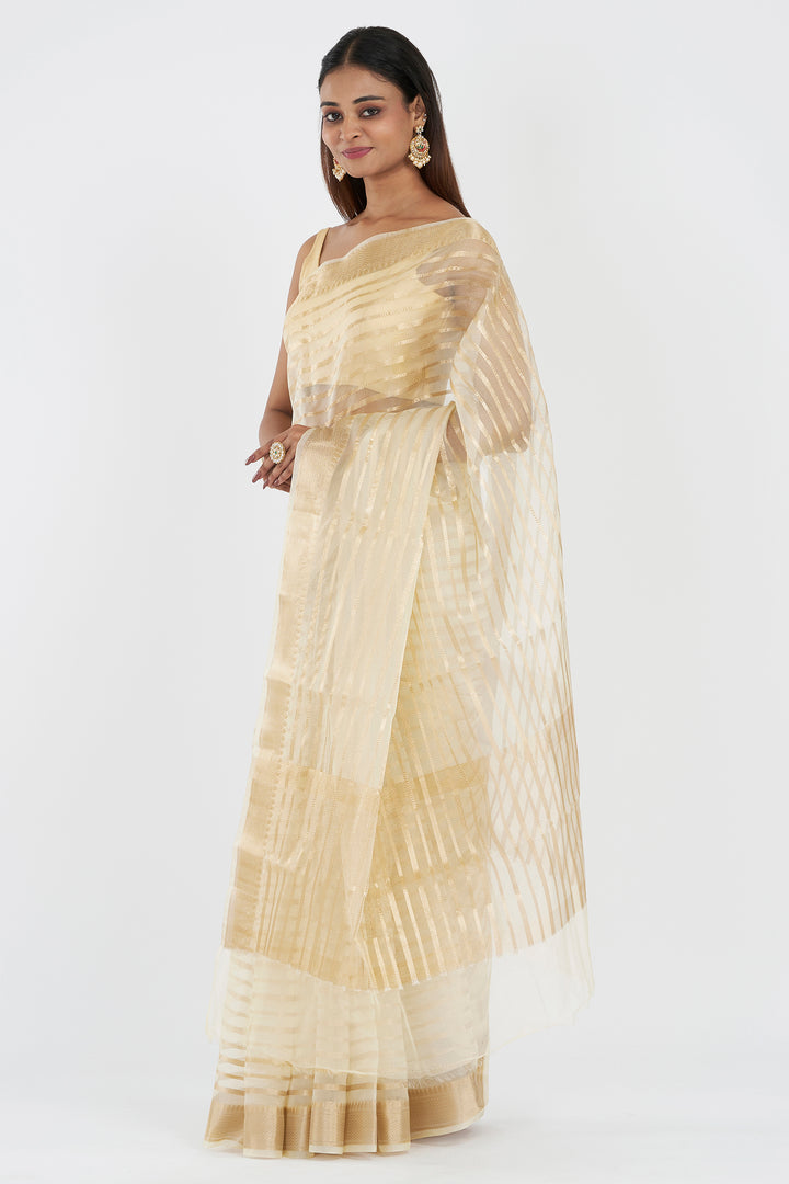 Teejh Bathak Off White Organza Lining Saree