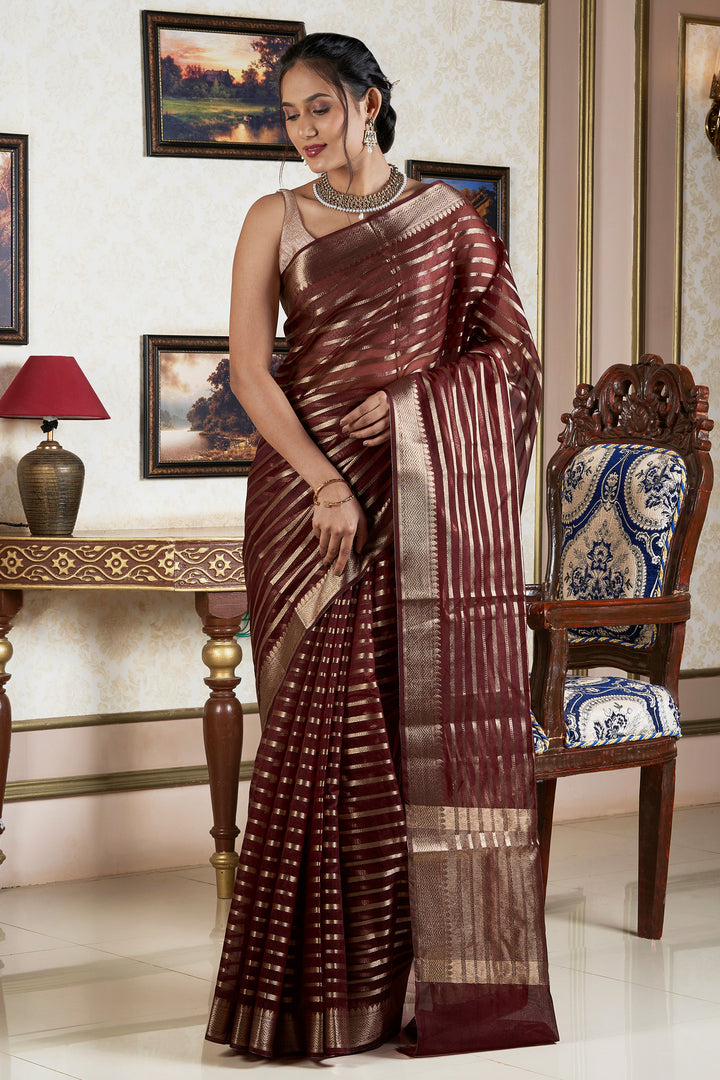 Teejh Ruby Maroon Organza Lining Saree