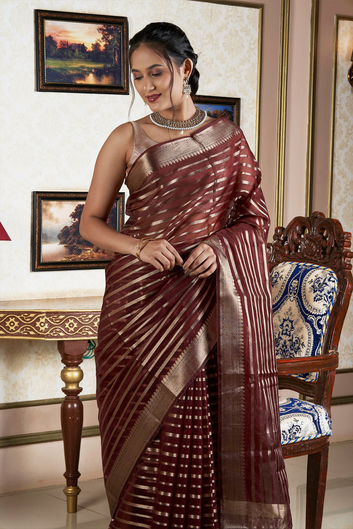 Teejh Ruby Maroon Organza Lining Saree