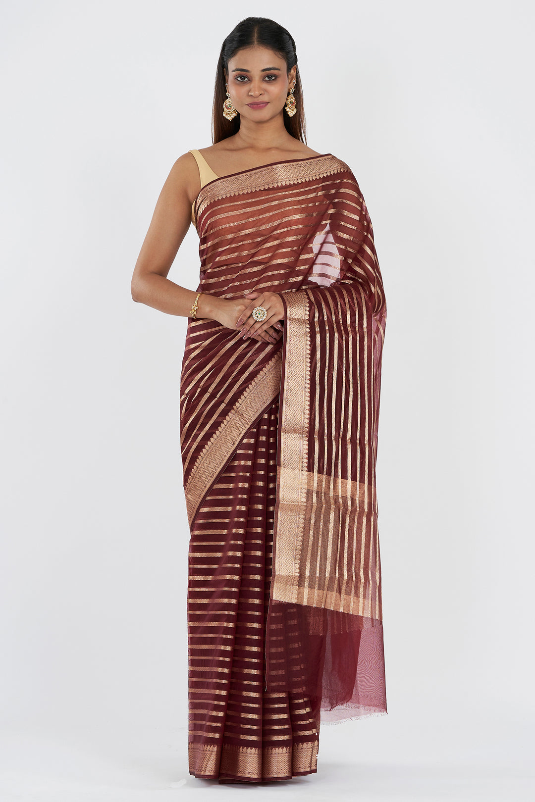 Teejh Ruby Maroon Organza Lining Saree