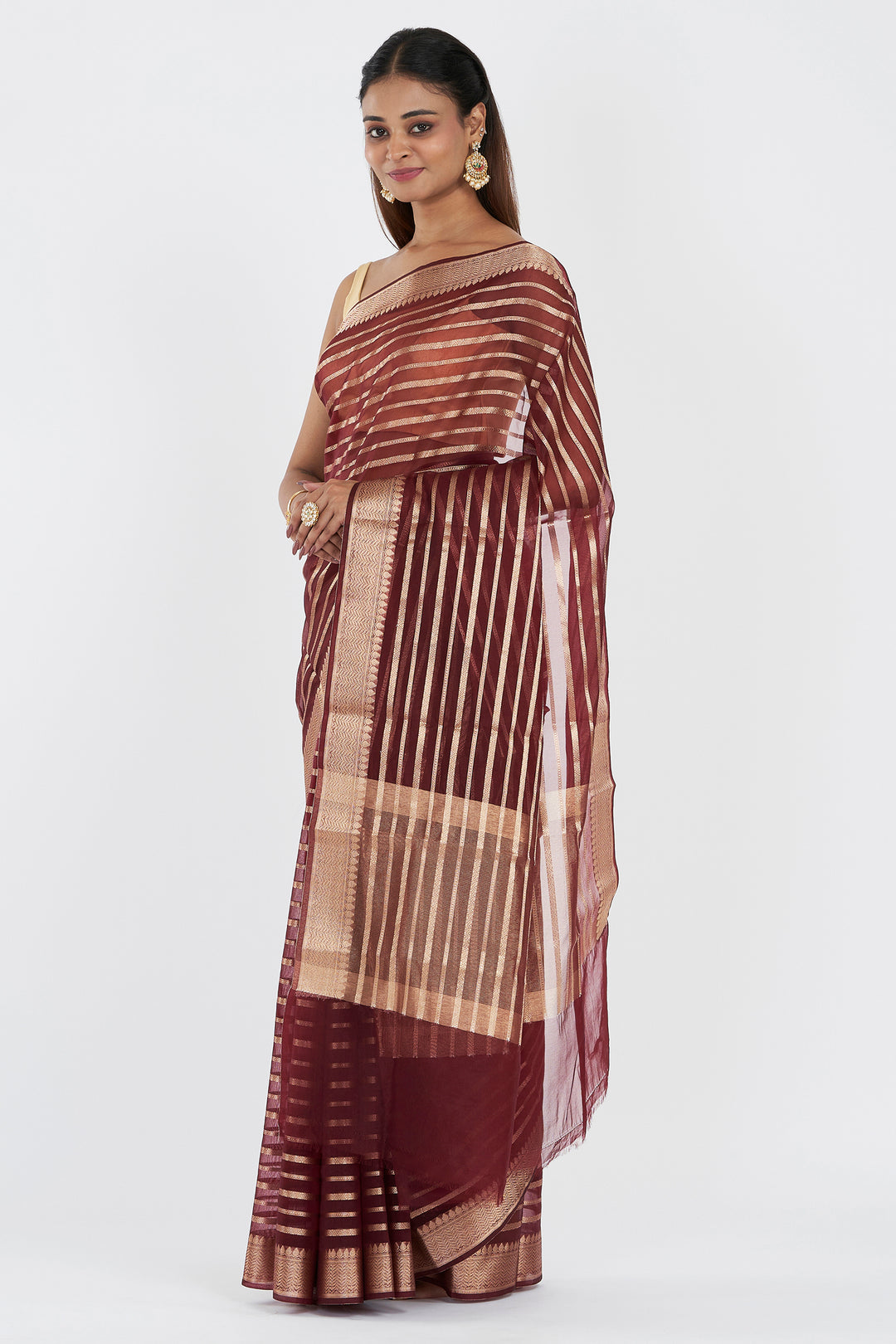 Teejh Ruby Maroon Organza Lining Saree