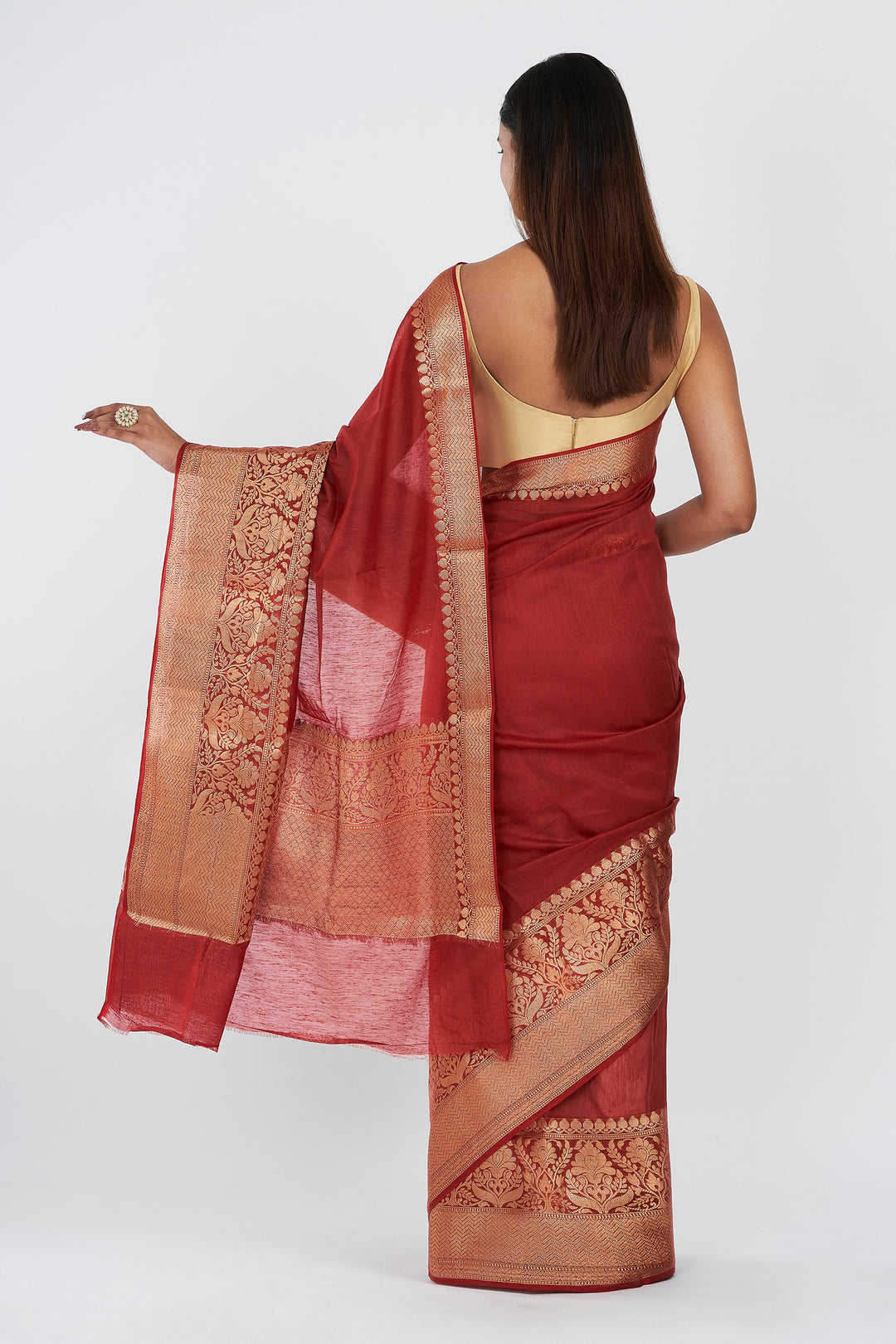 Teejh Narmi Deep Red Banarasi Silk Linen Saree