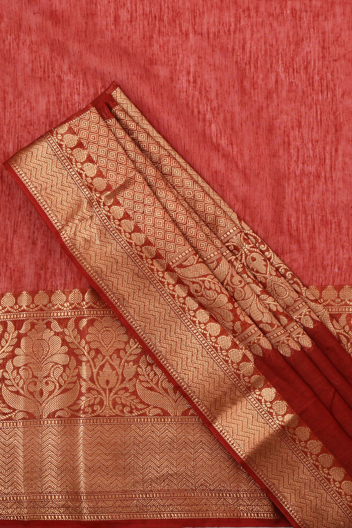 Teejh Narmi Deep Red Banarasi Silk Linen Saree