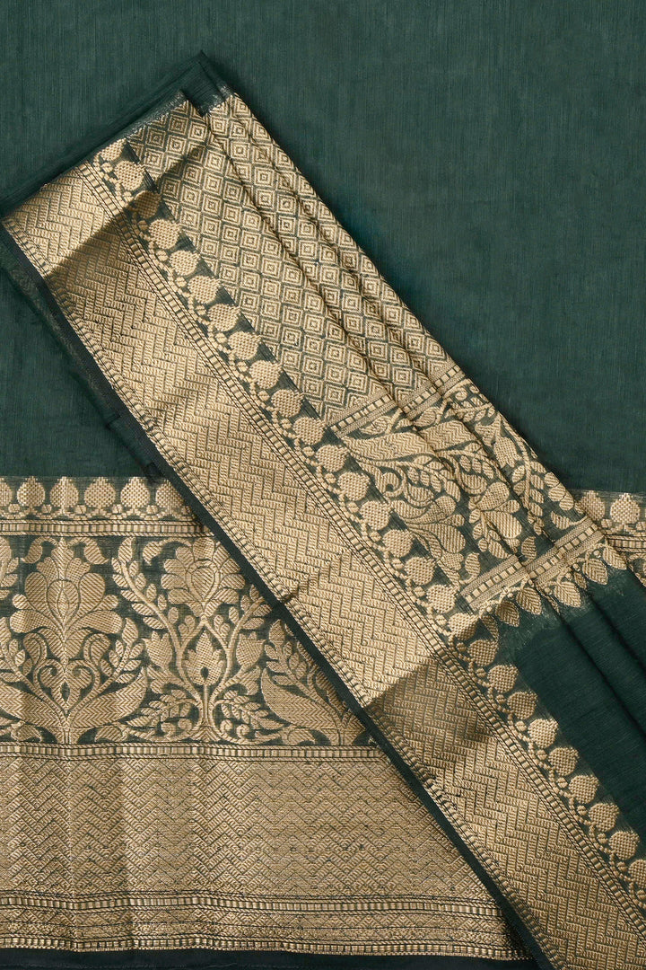 Teejh Reya Forest Green Banarasi Silk Linen Saree