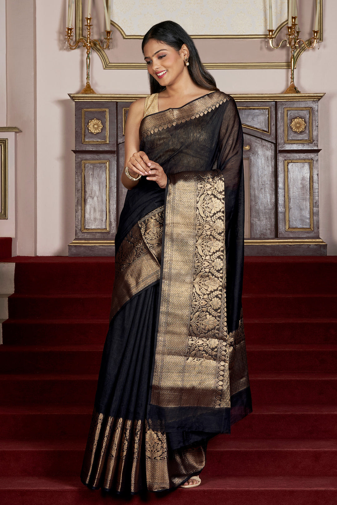 Teejh Tithi Black Banarasi Silk Linen Saree