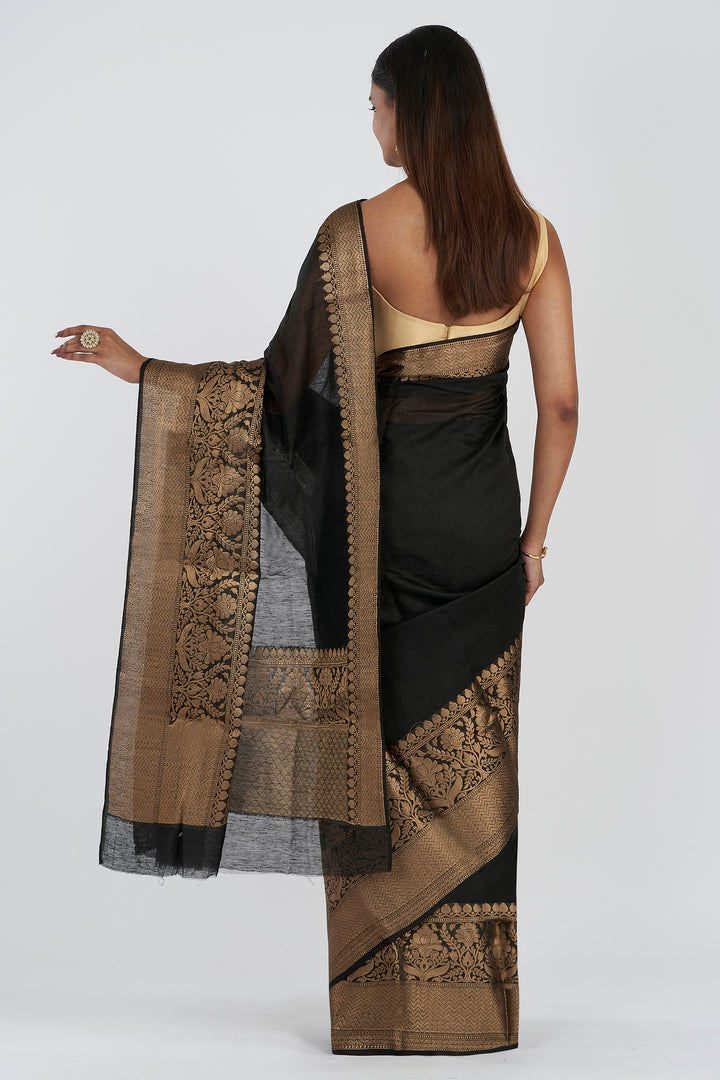 Teejh Tithi Black Banarasi Silk Linen Saree