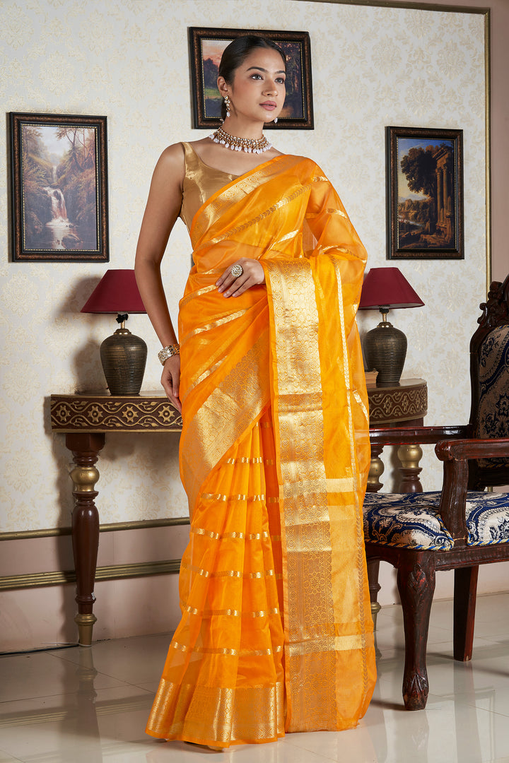 Teejh Bahmani Mustard Banarasi Semi Georgette Silk Saree