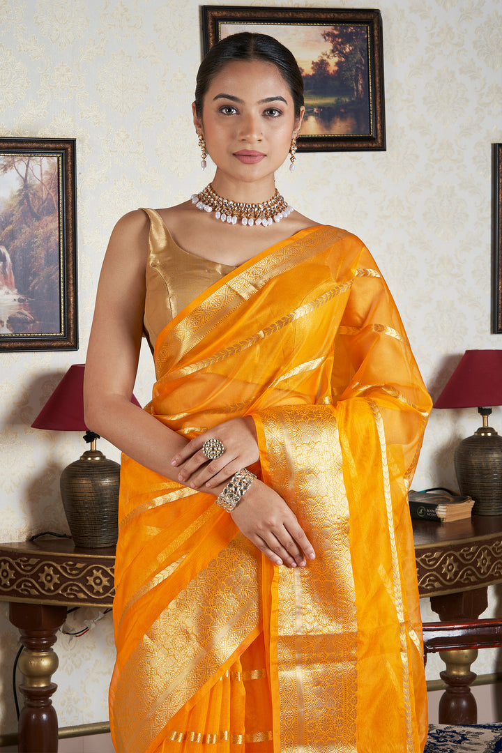 Teejh Bahmani Mustard Banarasi Semi Georgette Silk Saree