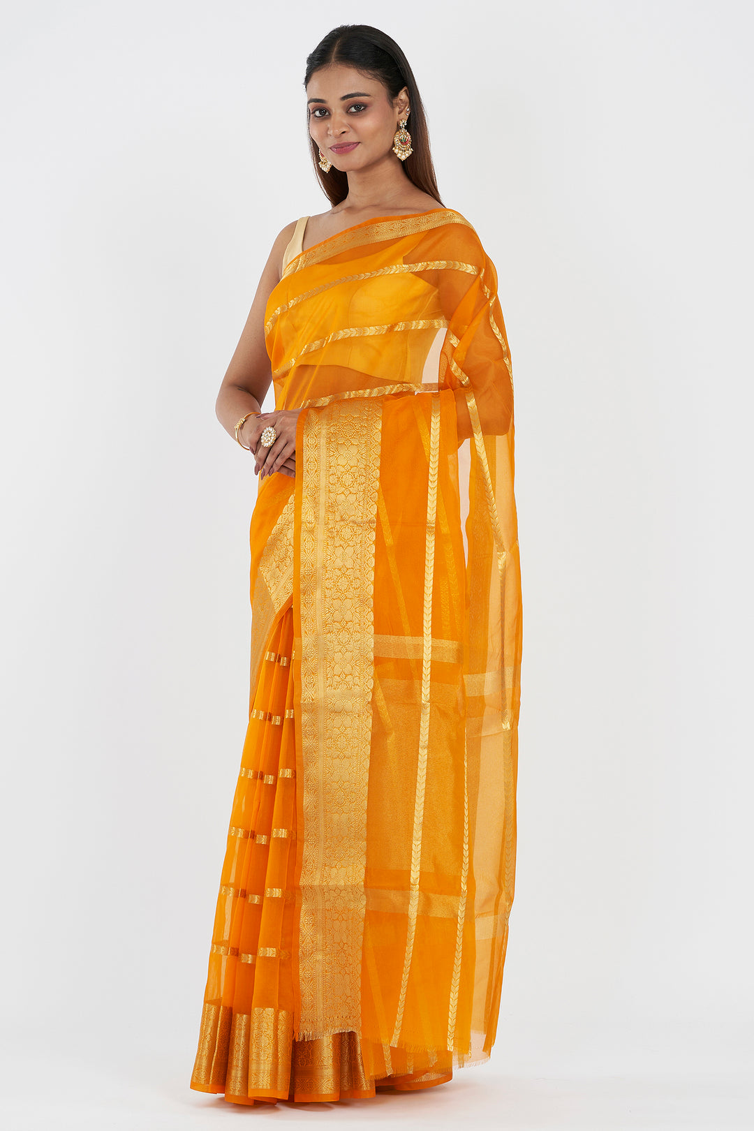 Teejh Bahmani Mustard Banarasi Semi Georgette Silk Saree