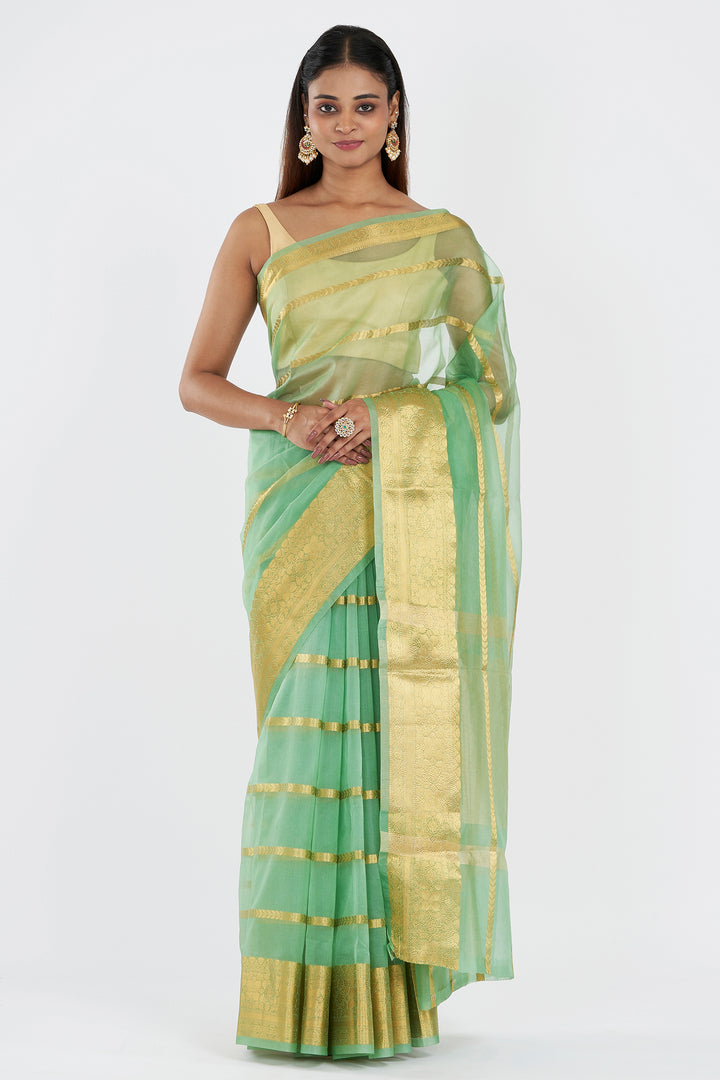 Teejh Haya Light Green Banarasi Semi Georgette Silk Saree