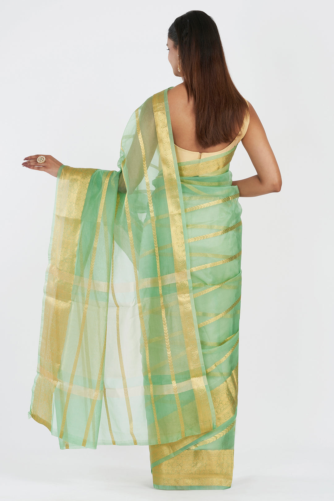 Teejh Haya Light Green Banarasi Semi Georgette Silk Saree