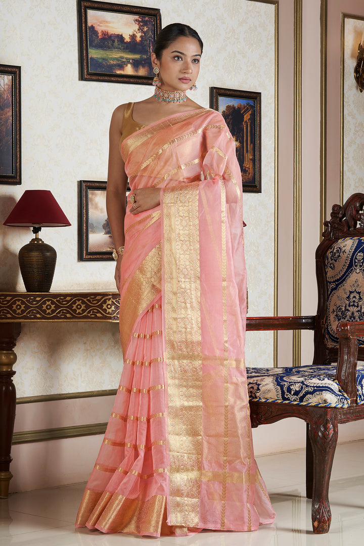 Teejh Gulab Pink Banarasi Semi Georgette Silk Saree