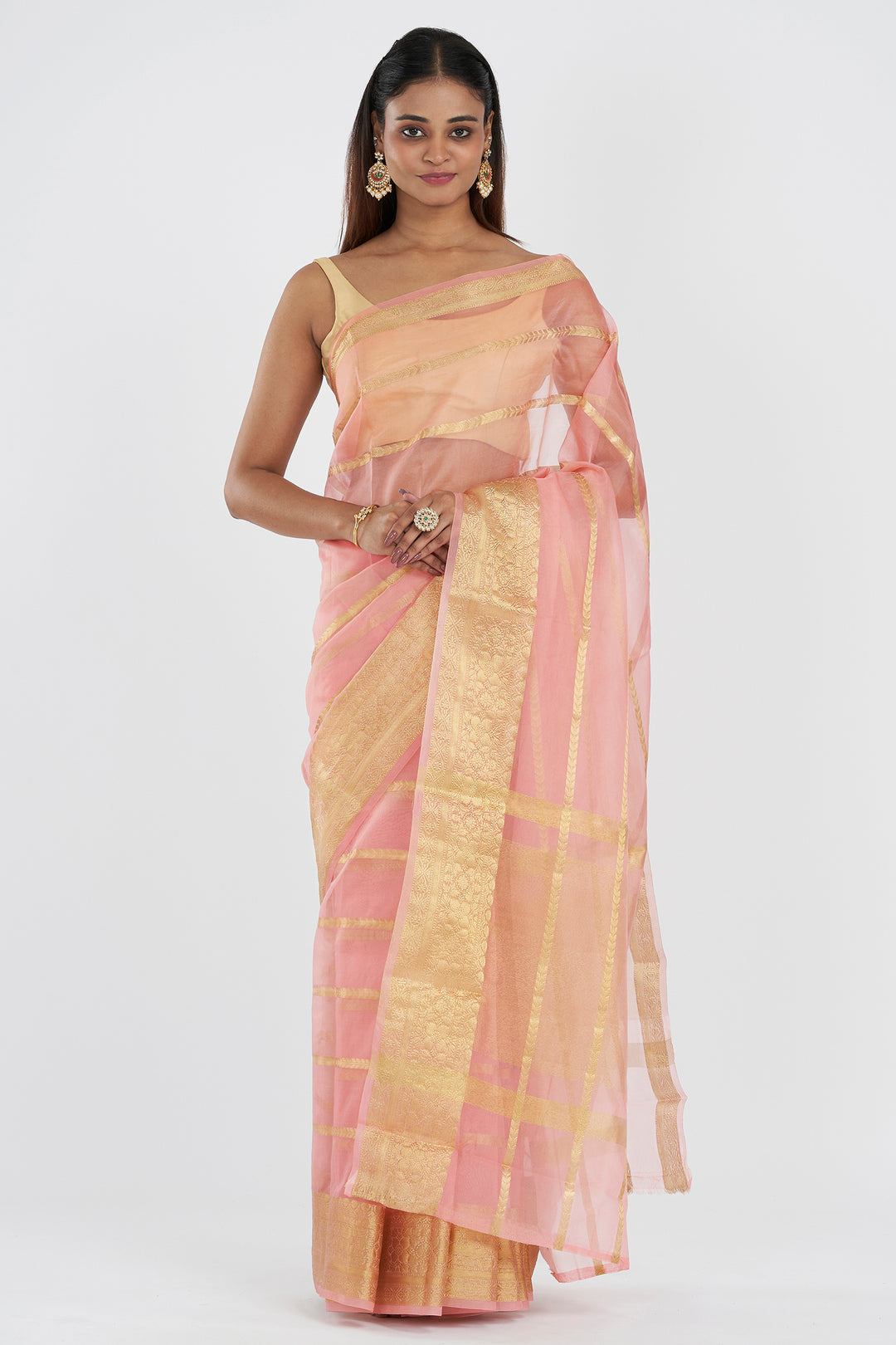 Teejh Gulab Pink Banarasi Semi Georgette Silk Saree