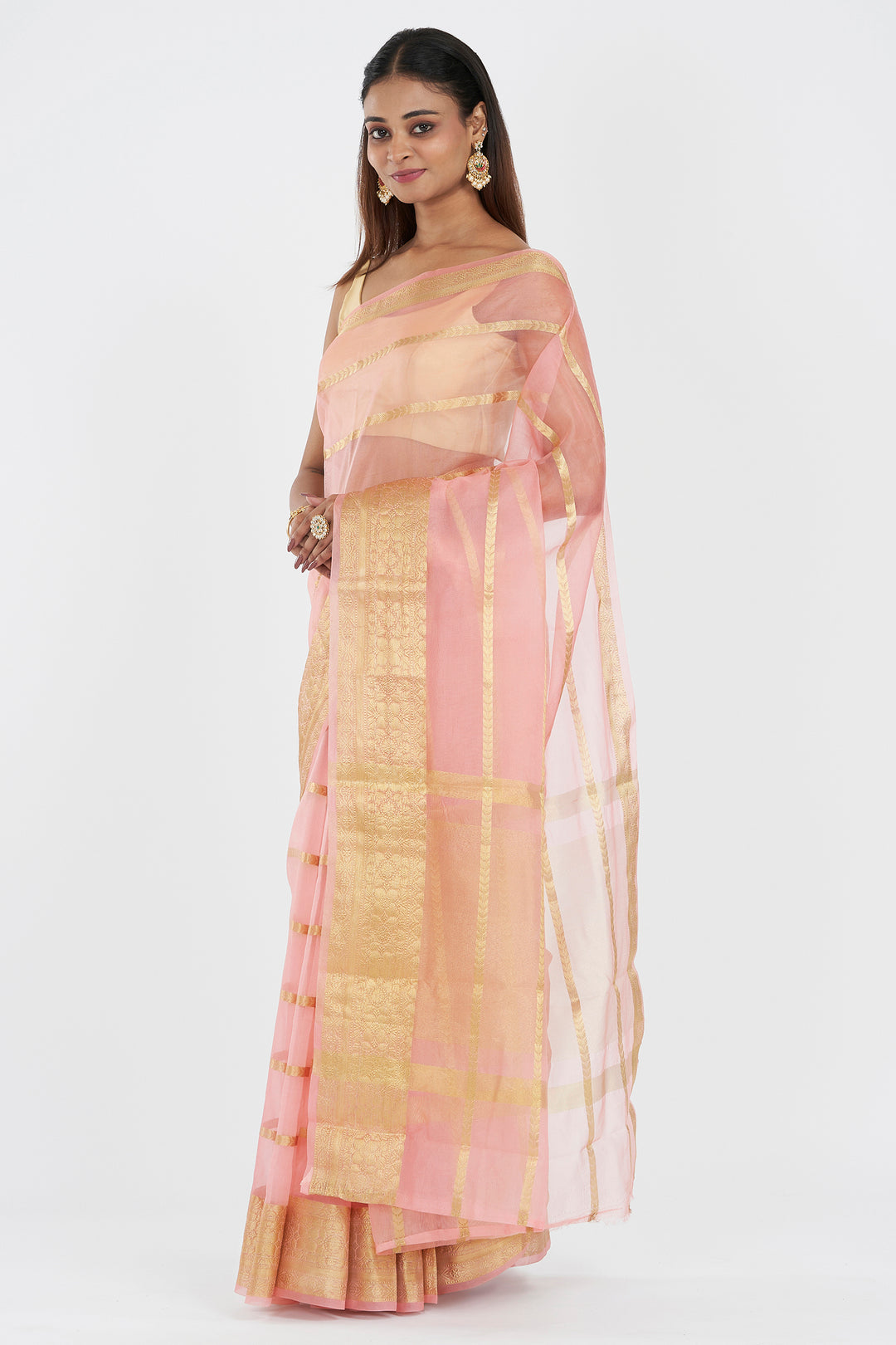 Teejh Gulab Pink Banarasi Semi Georgette Silk Saree