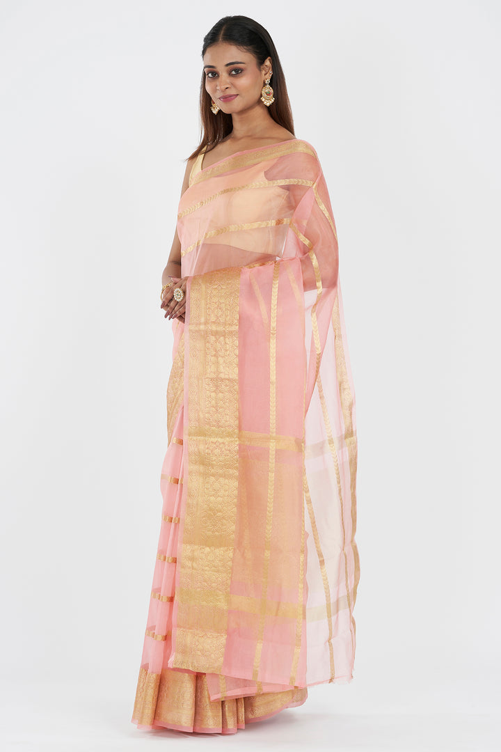 Teejh Gulab Pink Banarasi Semi Georgette Silk Saree